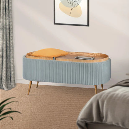 Coffee Table Storage Ottoman - Corduroy Padded Blanket Box Bench ESME - DUSTY BLUE - Mekamart Australia
