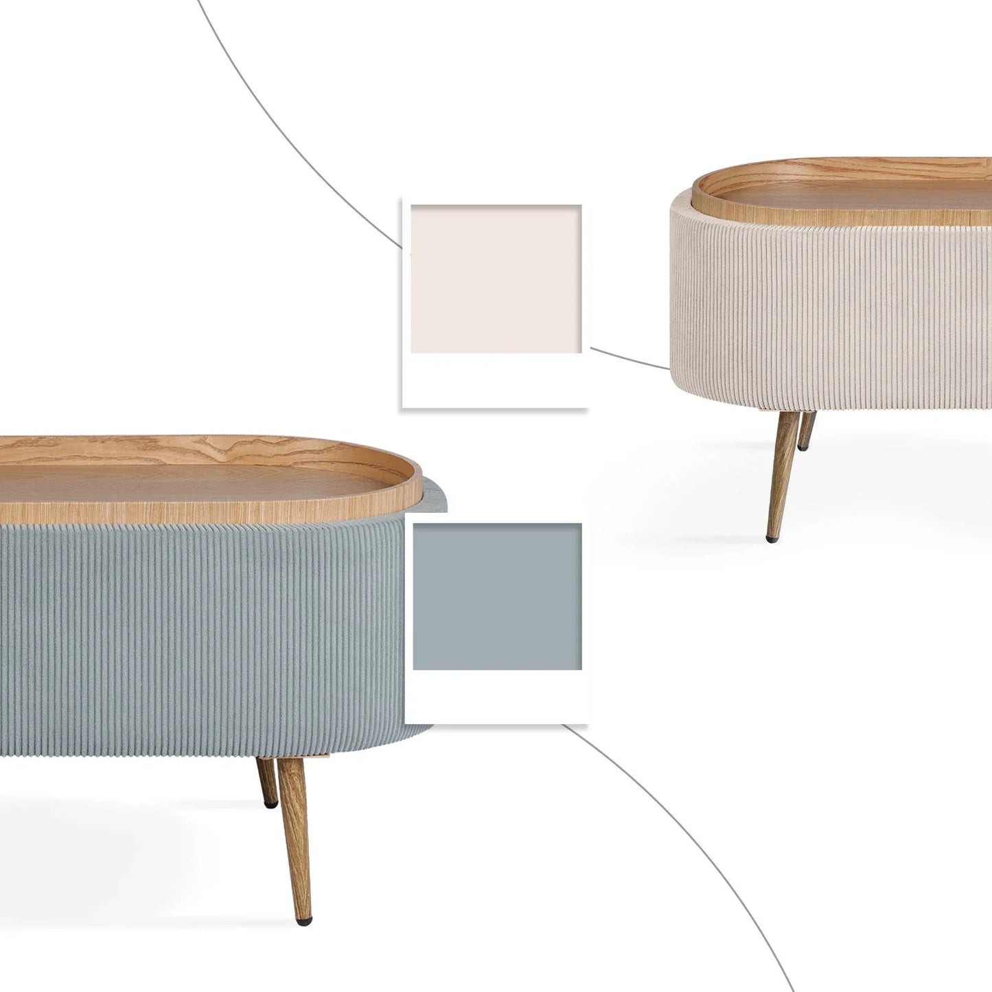 Coffee Table Storage Ottoman - Corduroy Padded Blanket Box Bench ESME - DUSTY BLUE - Mekamart Australia
