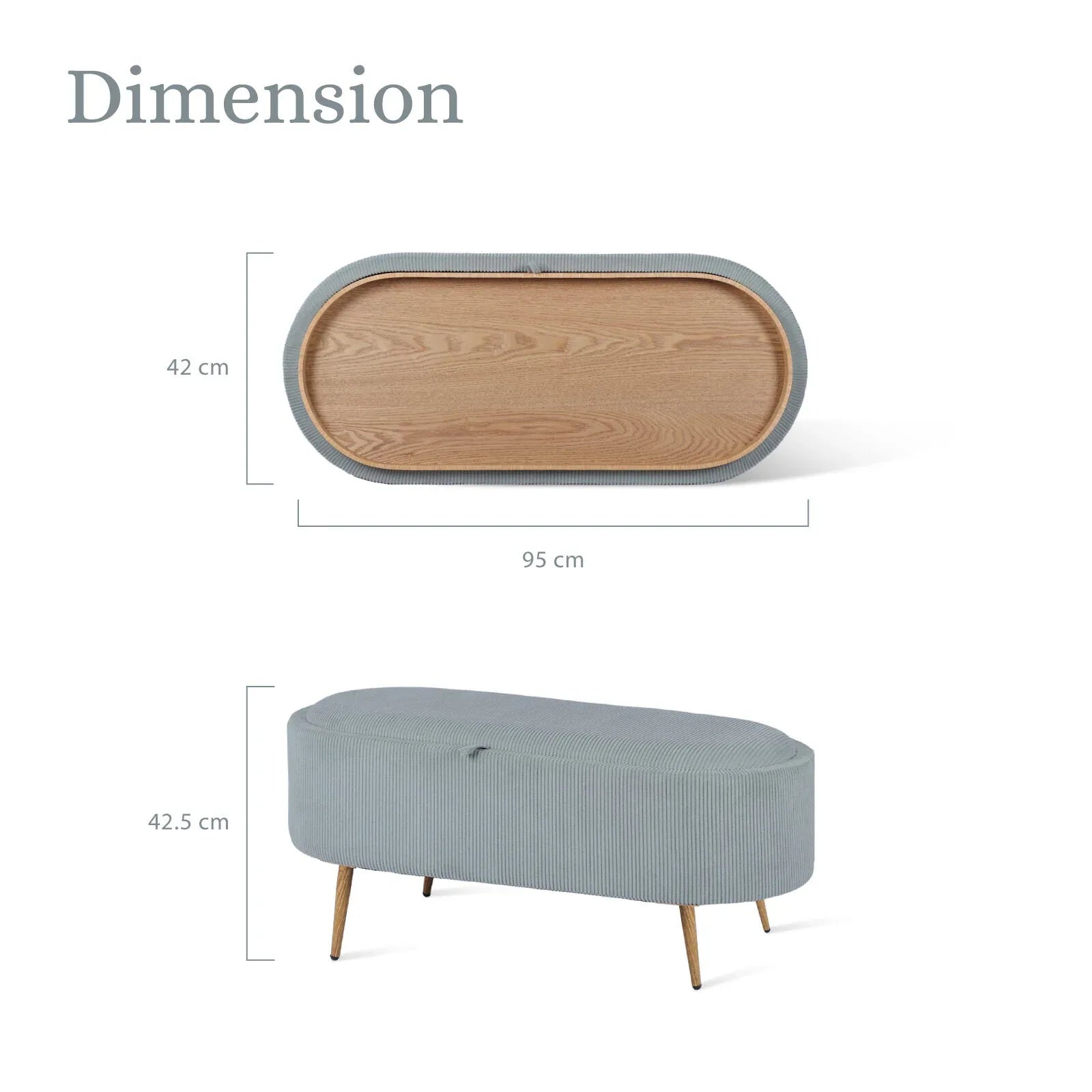 Coffee Table Storage Ottoman - Corduroy Padded Blanket Box Bench ESME - DUSTY BLUE - Mekamart Australia