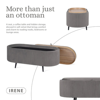 Coffee Table Storage Ottoman - Velvet Padded Blanket Box Bench IRENE GREY - Mekamart Australia