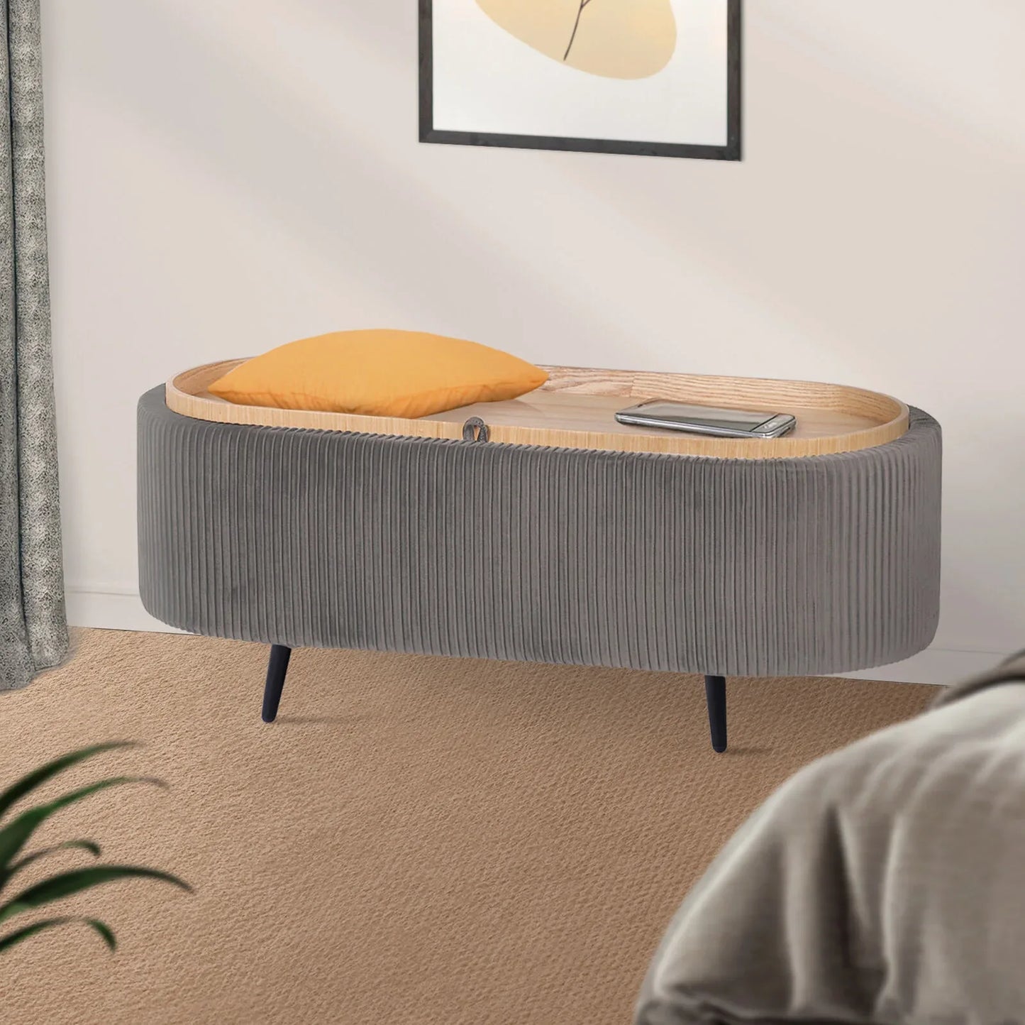 Coffee Table Storage Ottoman - Velvet Padded Blanket Box Bench IRENE GREY - Mekamart Australia