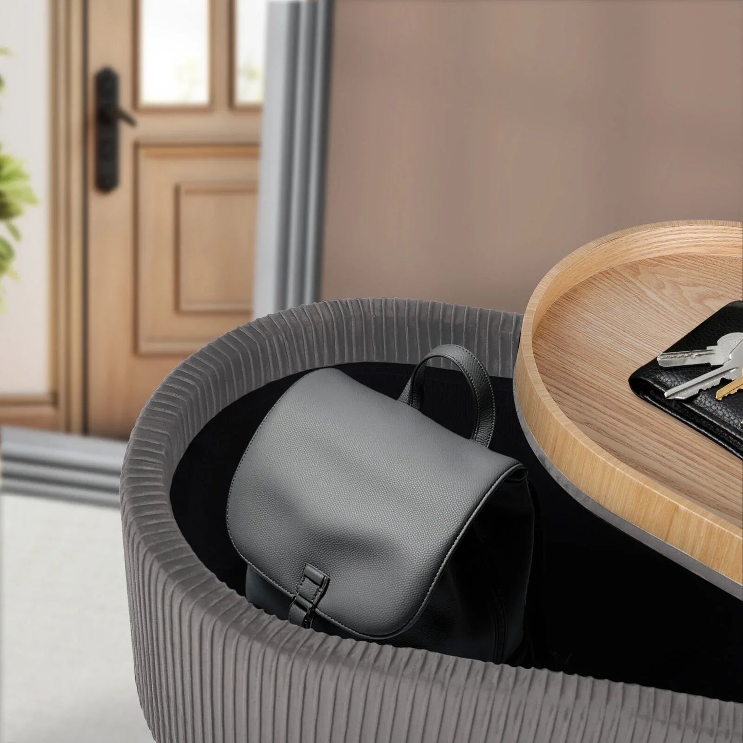 Coffee Table Storage Ottoman - Velvet Padded Blanket Box Bench IRENE GREY - Mekamart Australia