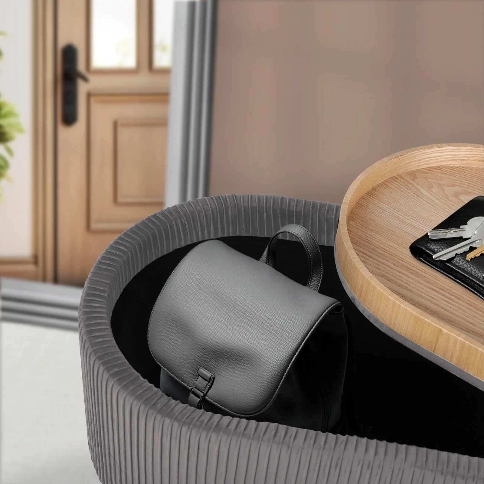 Coffee Table Storage Ottoman - Velvet Padded Blanket Box Bench IRENE GREY - Mekamart Australia