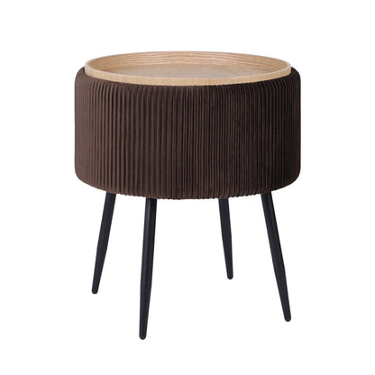 Side Table Storage Ottoman - Velvet Padded Stool Vanity Footstool CLEO BROWN - Mekamart Australia