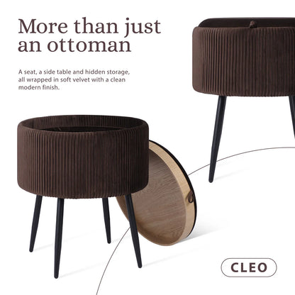 Side Table Storage Ottoman - Velvet Padded Stool Vanity Footstool CLEO BROWN - Mekamart Australia