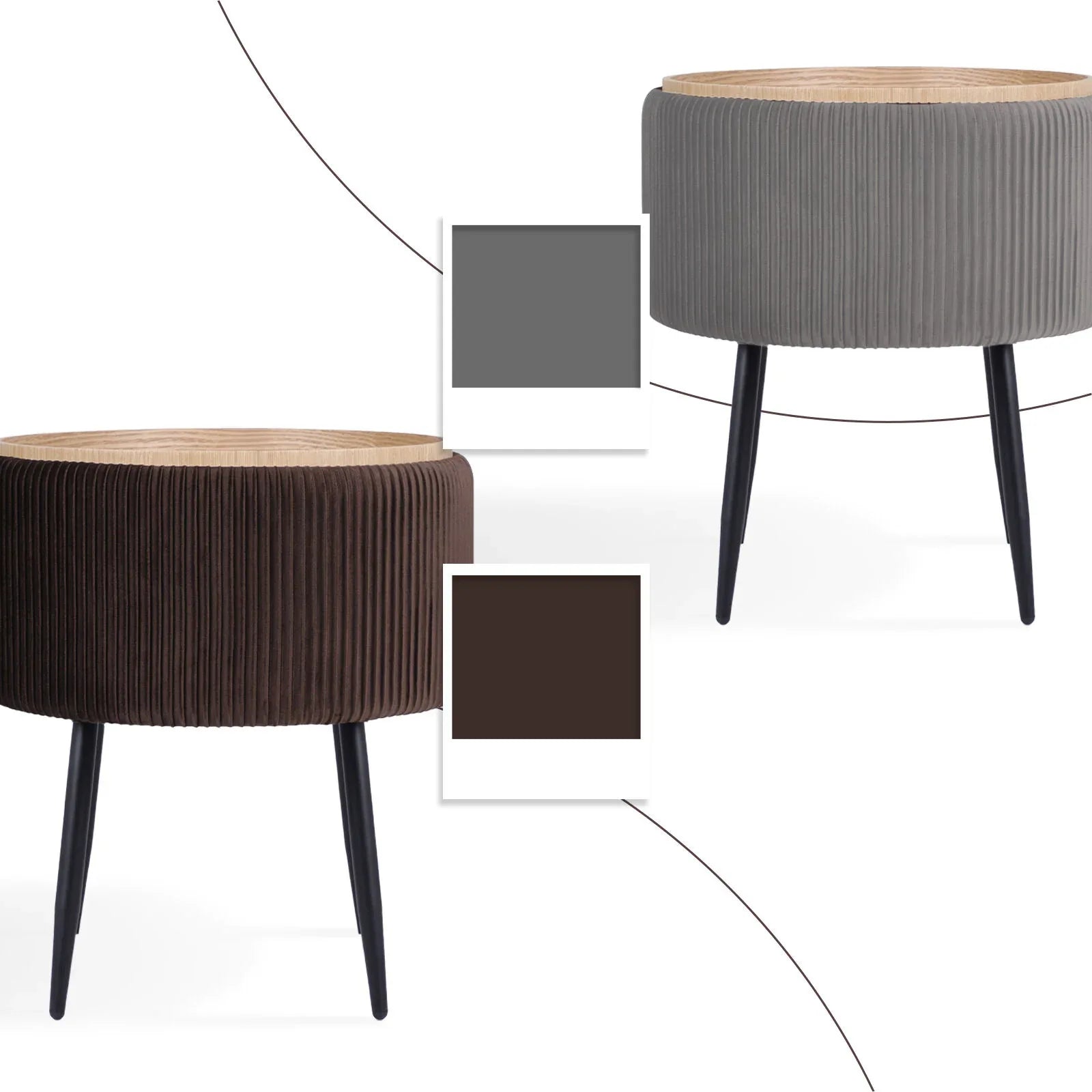 Side Table Storage Ottoman - Velvet Padded Stool Vanity Footstool CLEO BROWN - Mekamart Australia