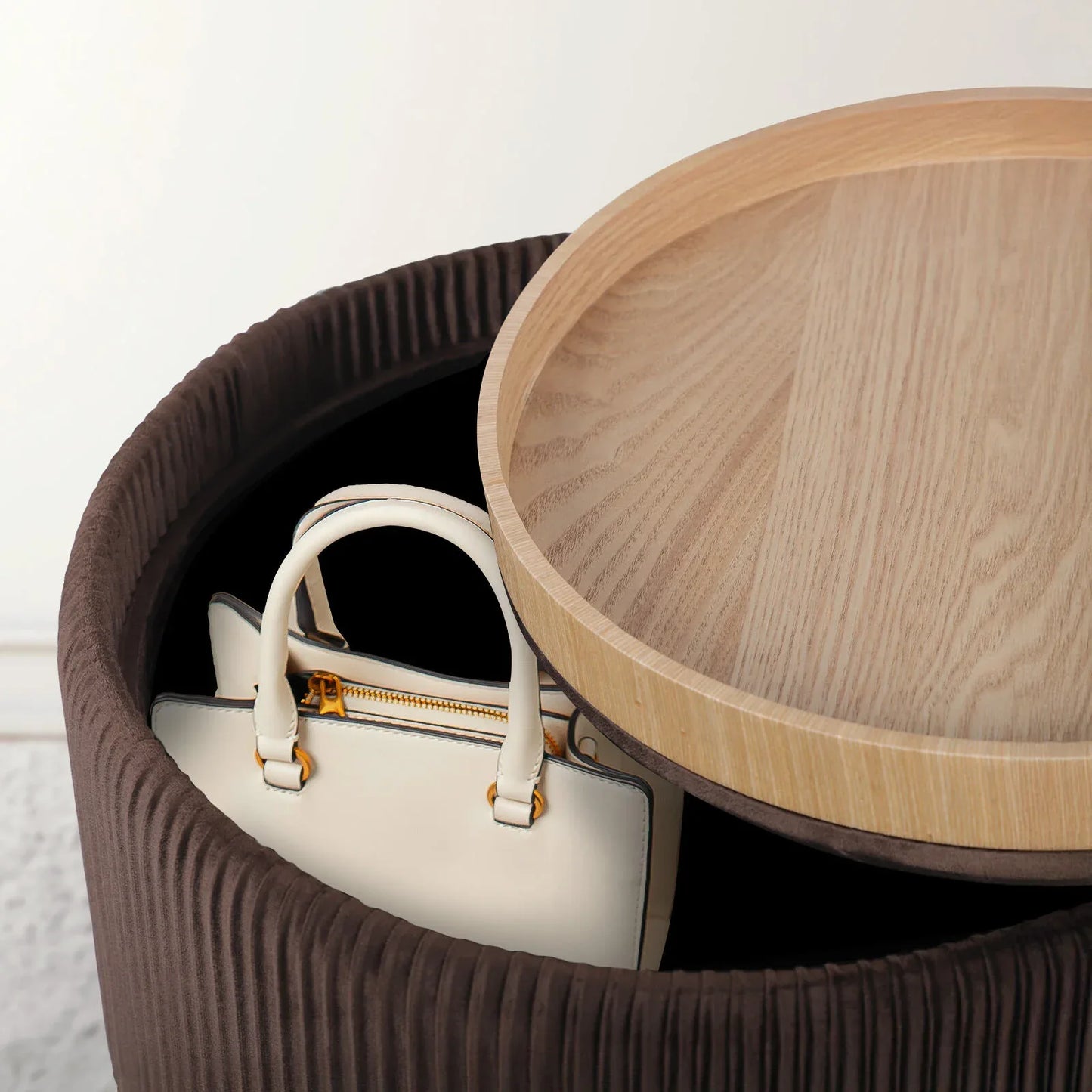Side Table Storage Ottoman - Velvet Padded Stool Vanity Footstool CLEO BROWN - Mekamart Australia