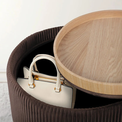 Side Table Storage Ottoman - Velvet Padded Stool Vanity Footstool CLEO BROWN - Mekamart Australia