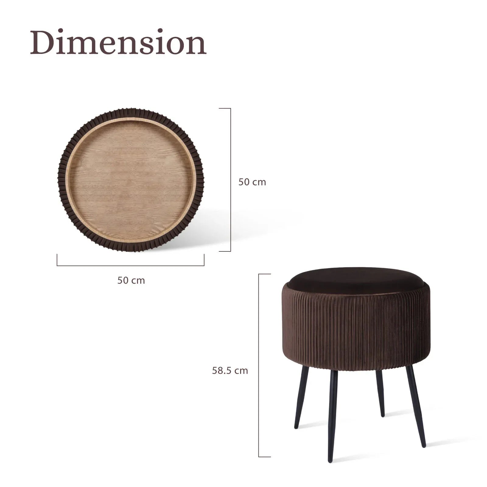 Side Table Storage Ottoman - Velvet Padded Stool Vanity Footstool CLEO BROWN - Mekamart Australia