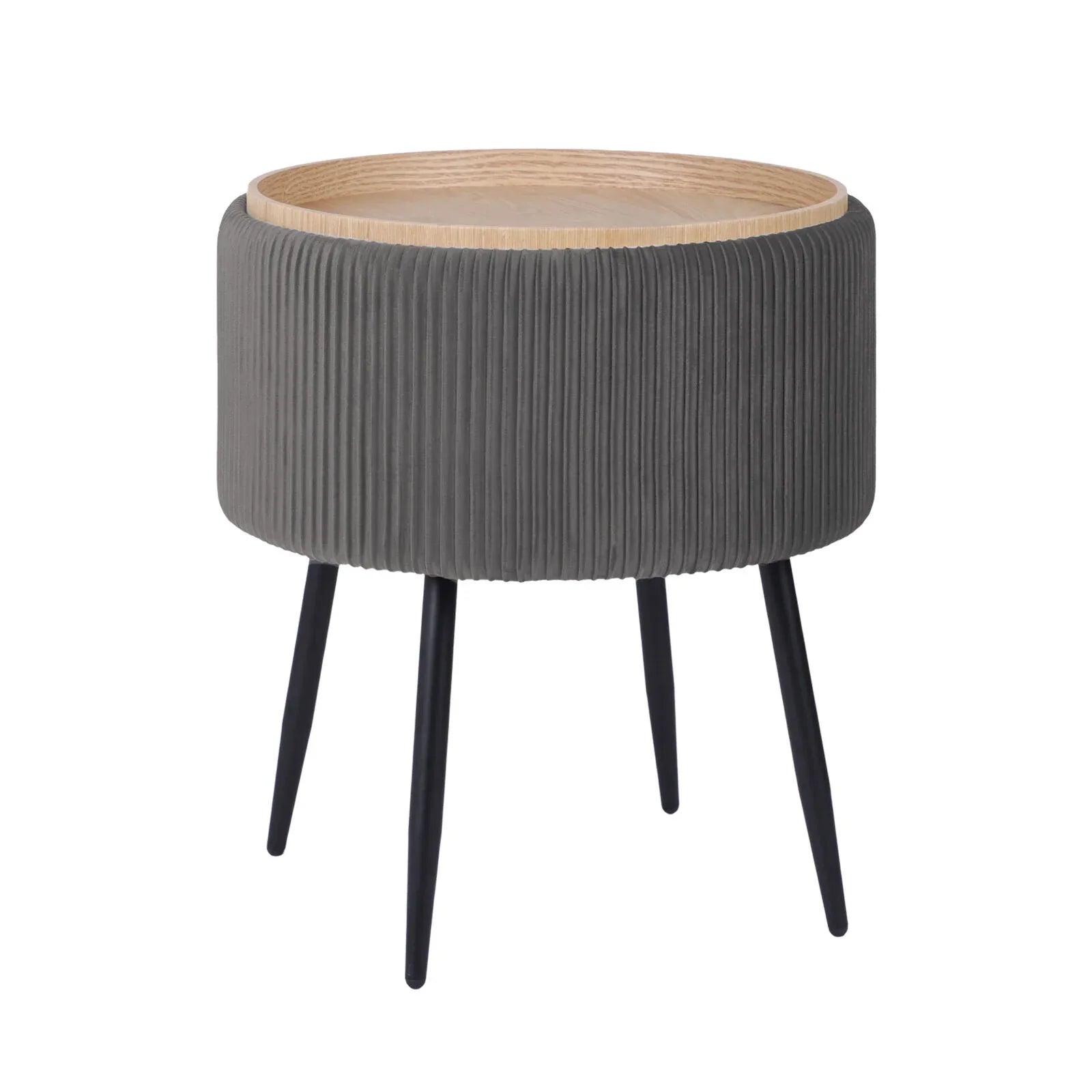 Side Table Storage Ottoman - Velvet Padded Stool Vanity Footstool CLEO GREY - Mekamart Australia
