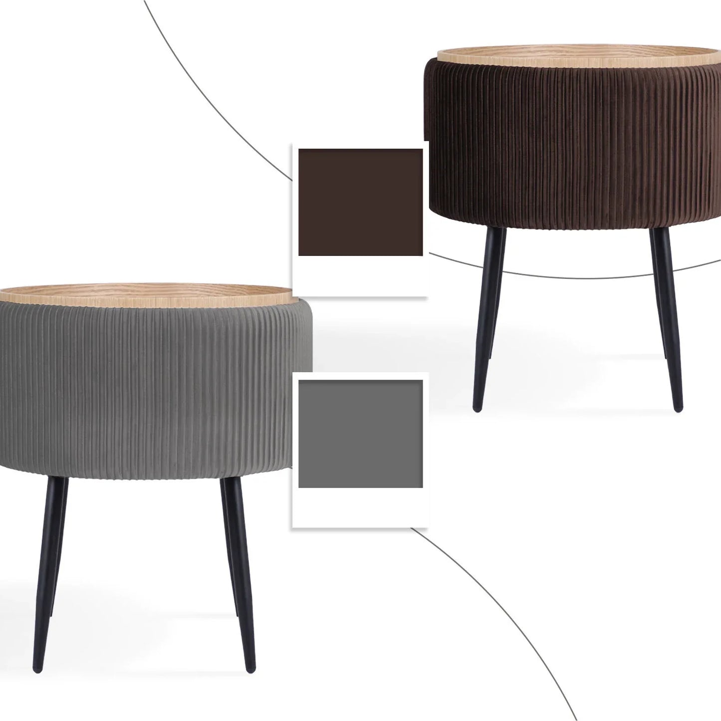 Side Table Storage Ottoman - Velvet Padded Stool Vanity Footstool CLEO GREY - Mekamart Australia