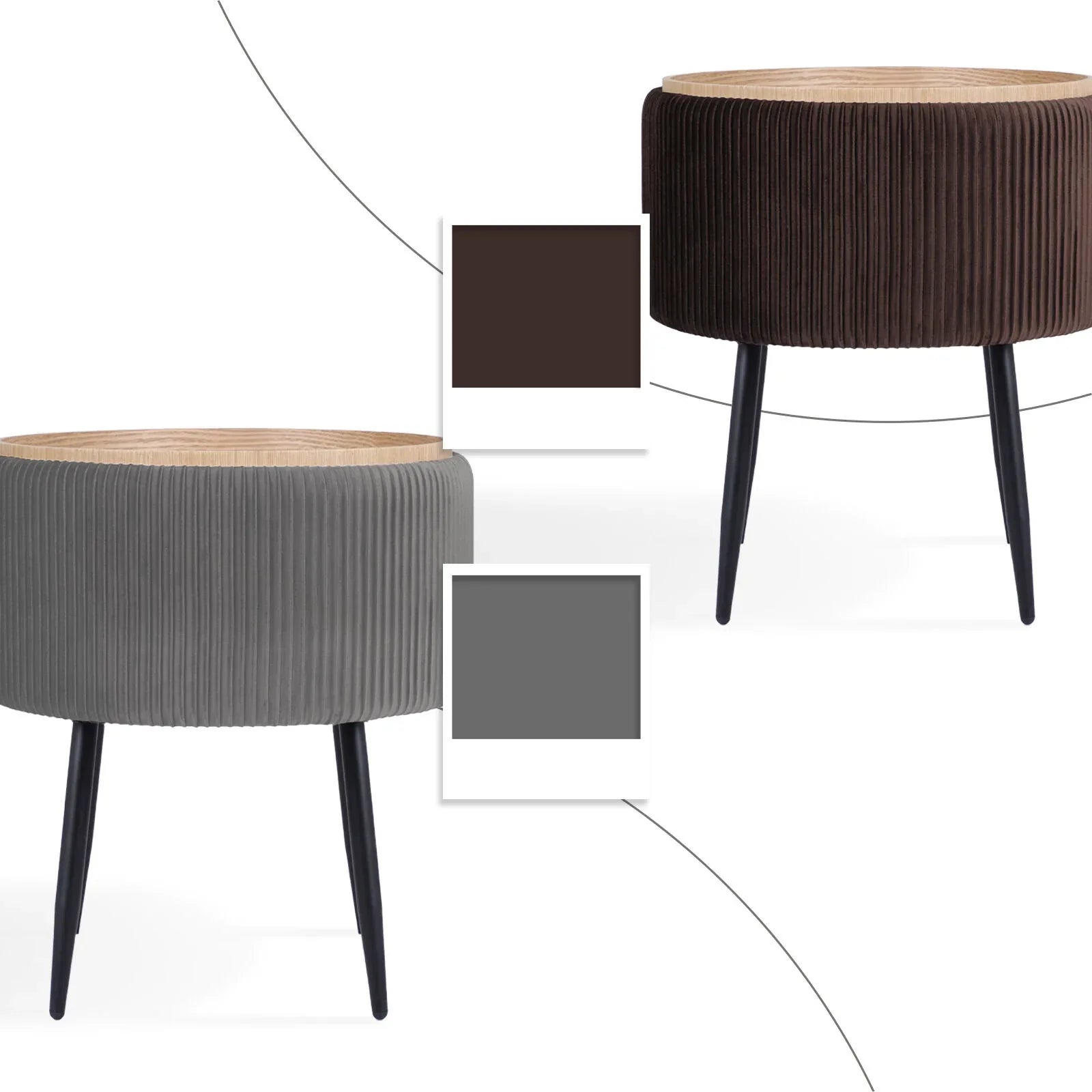 Side Table Storage Ottoman - Velvet Padded Stool Vanity Footstool CLEO GREY - Mekamart Australia