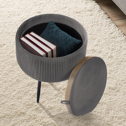 Side Table Storage Ottoman - Velvet Padded Stool Vanity Footstool CLEO GREY - Mekamart Australia