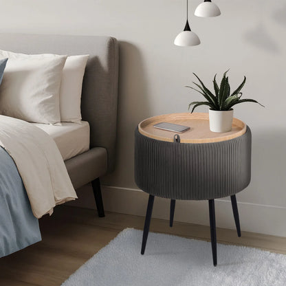 Side Table Storage Ottoman - Velvet Padded Stool Vanity Footstool CLEO GREY - Mekamart Australia