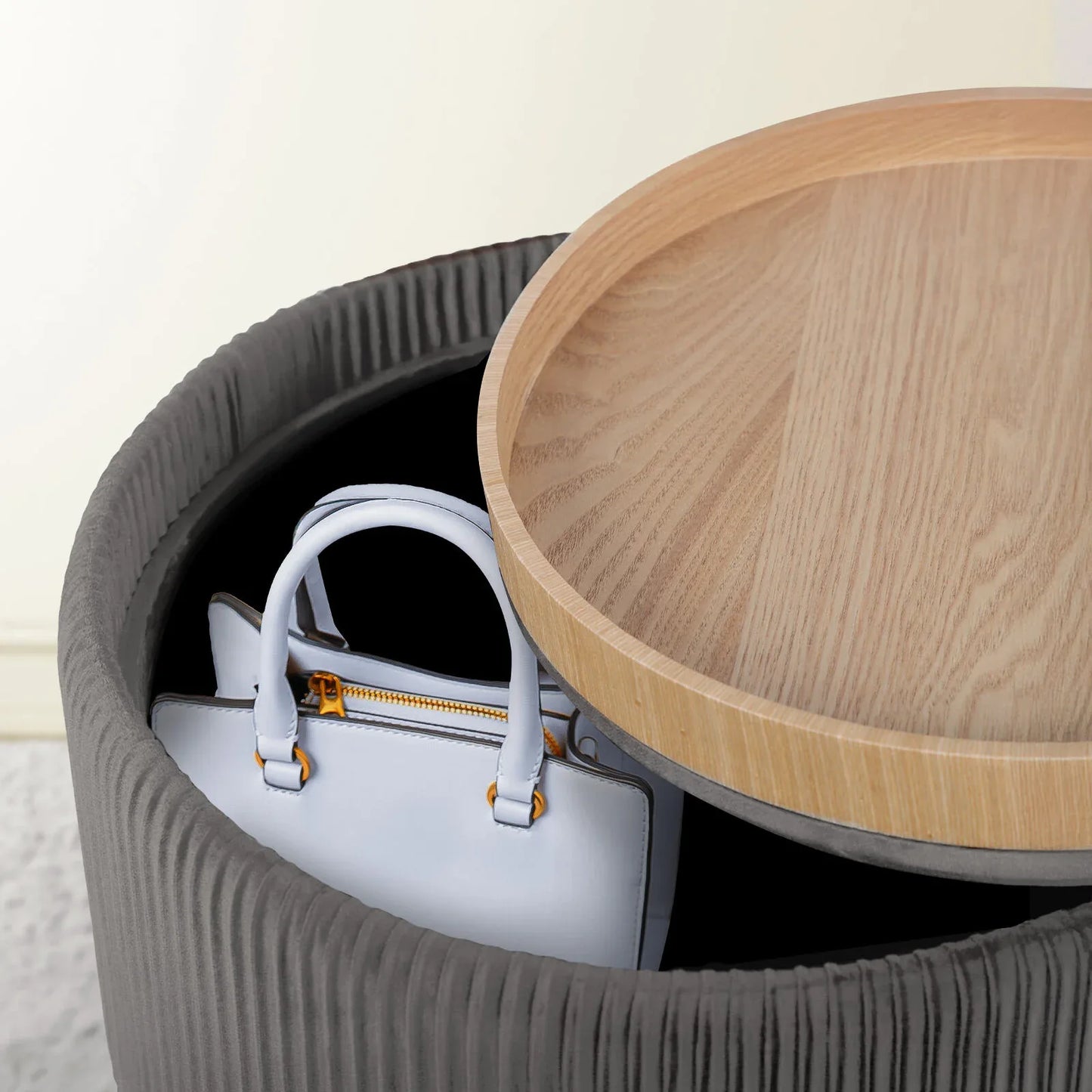 Side Table Storage Ottoman - Velvet Padded Stool Vanity Footstool CLEO GREY - Mekamart Australia