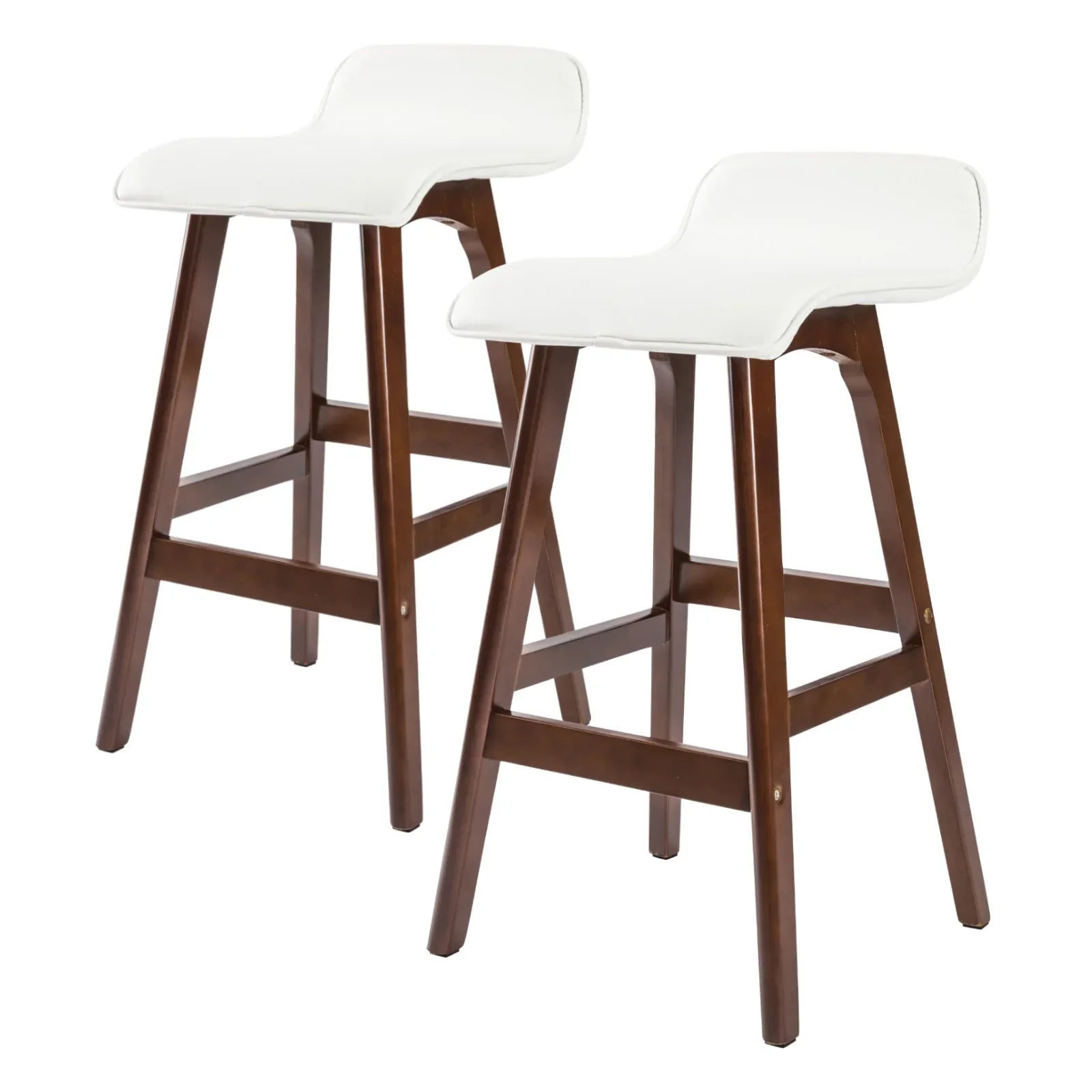 2X Wooden Bar Stool Dining Chair Leather SOPHIA 65cm WHITE BROWN - Mekamart Australia