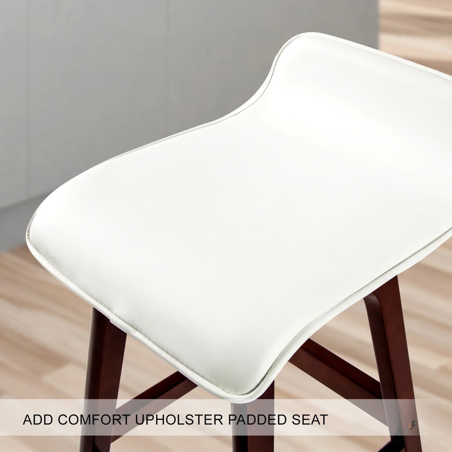 2X Wooden Bar Stool Dining Chair Leather SOPHIA 65cm WHITE BROWN - Mekamart Australia