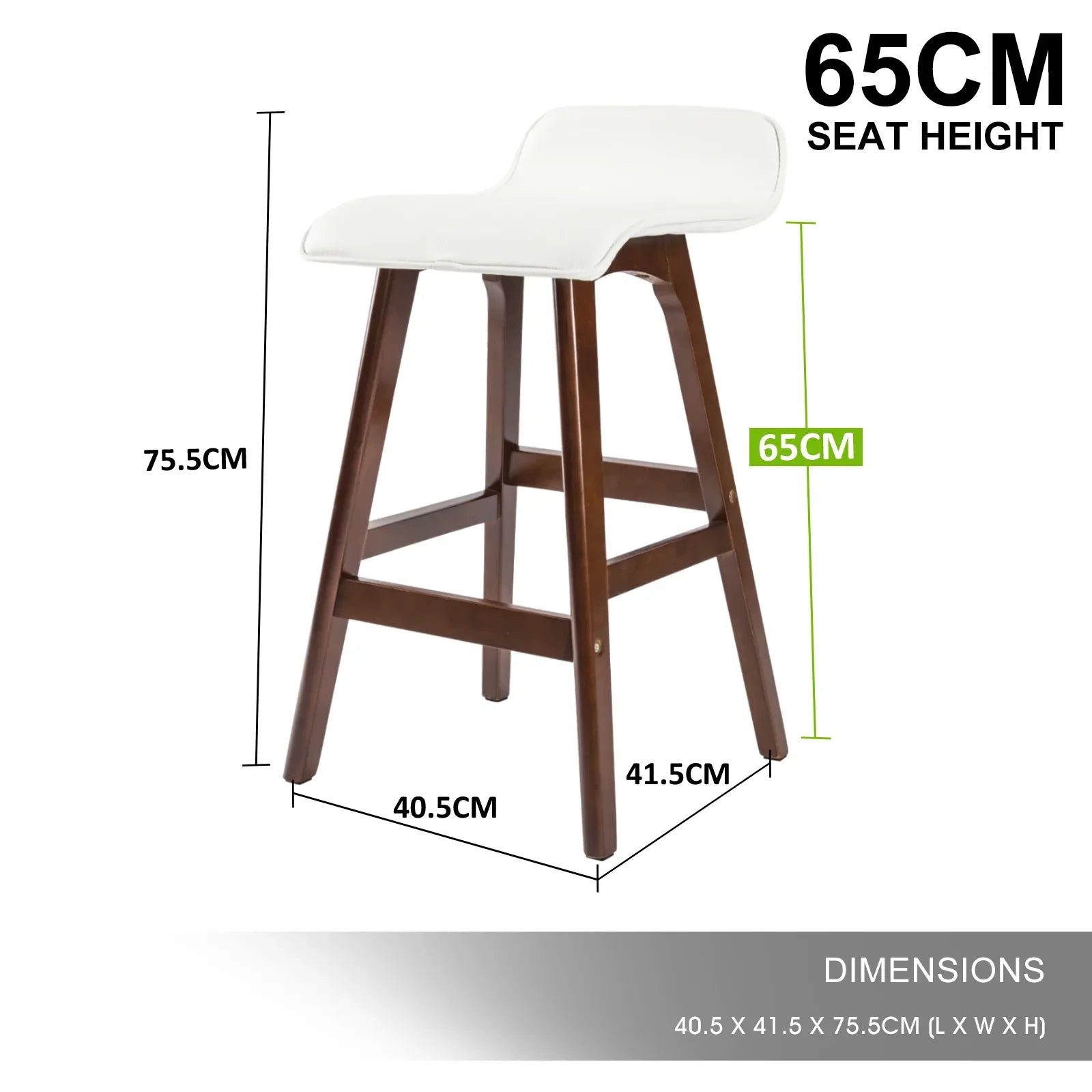 2X Wooden Bar Stool Dining Chair Leather SOPHIA 65cm WHITE BROWN - Mekamart Australia