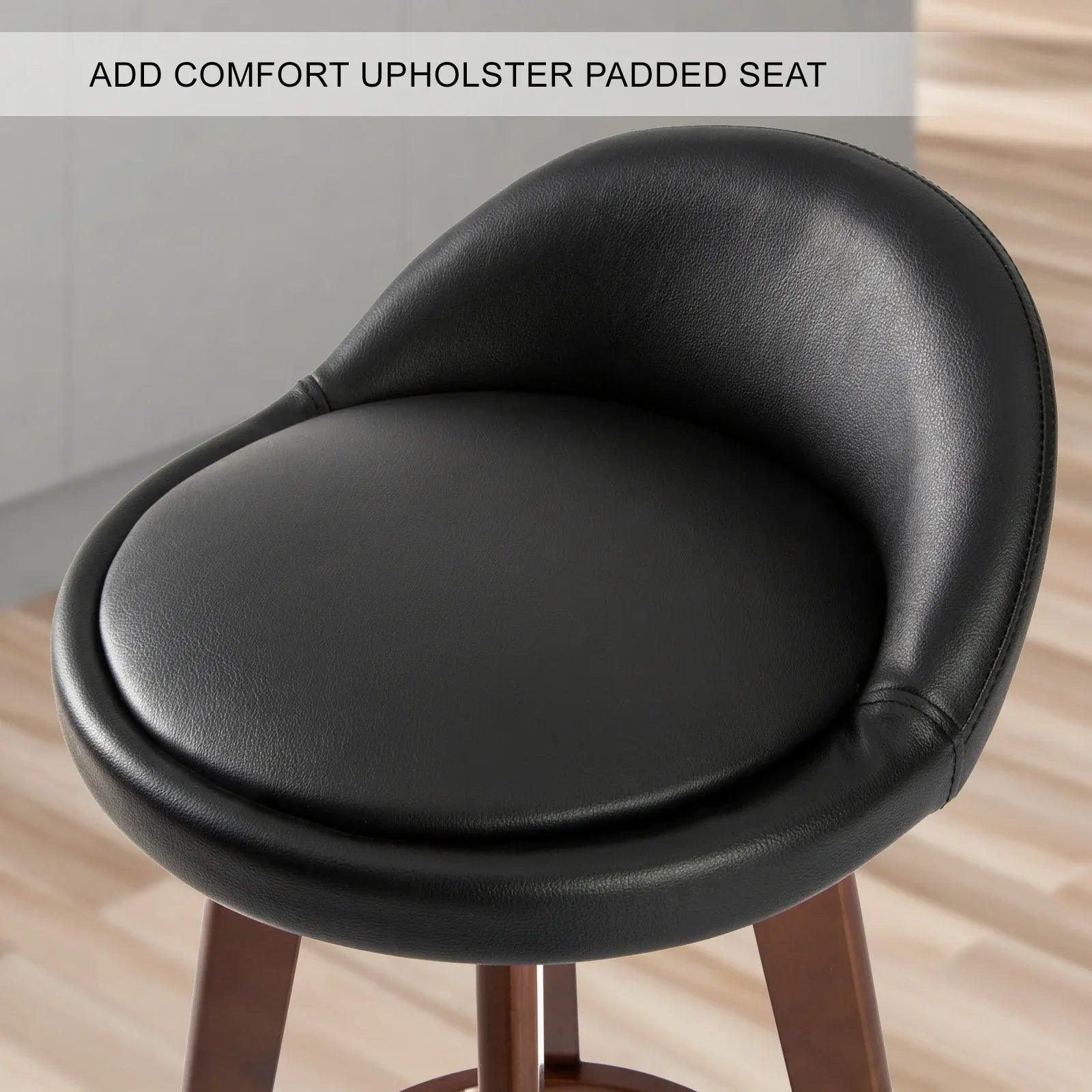 2X Wooden Bar Stool Dining Chair Leather LEILA 72cm BLACK BROWN - Mekamart Australia