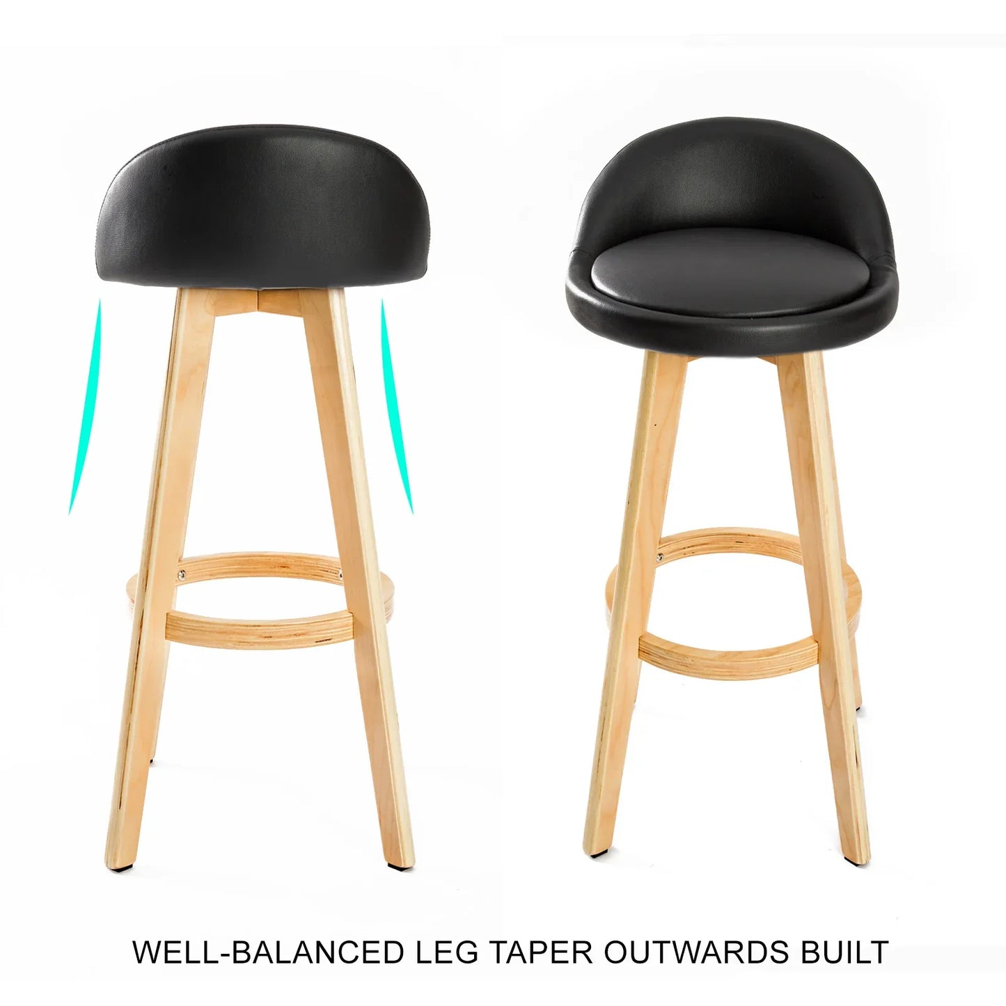 2X Wooden Bar Stool Dining Chair Leather LEILA 72cm BLACK - Mekamart Australia
