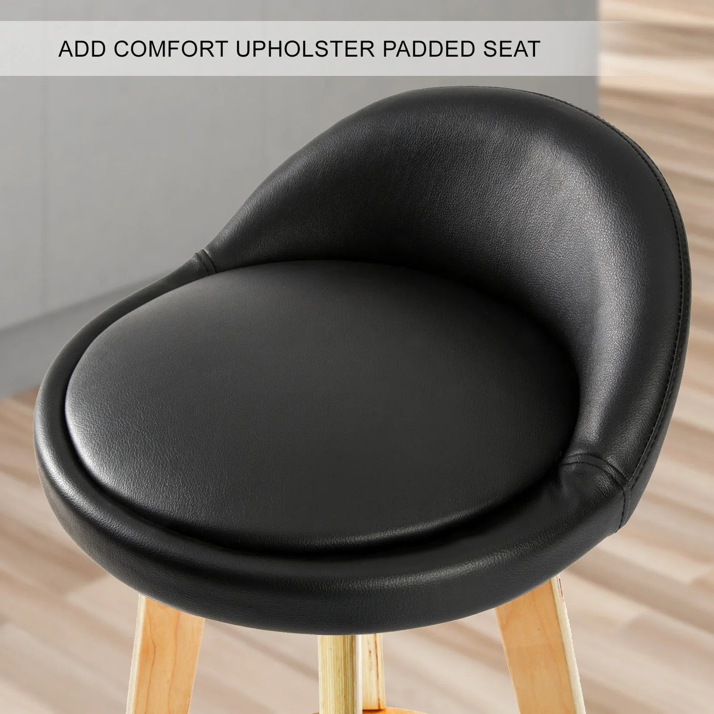 2X Wooden Bar Stool Dining Chair Leather LEILA 72cm BLACK - Mekamart Australia
