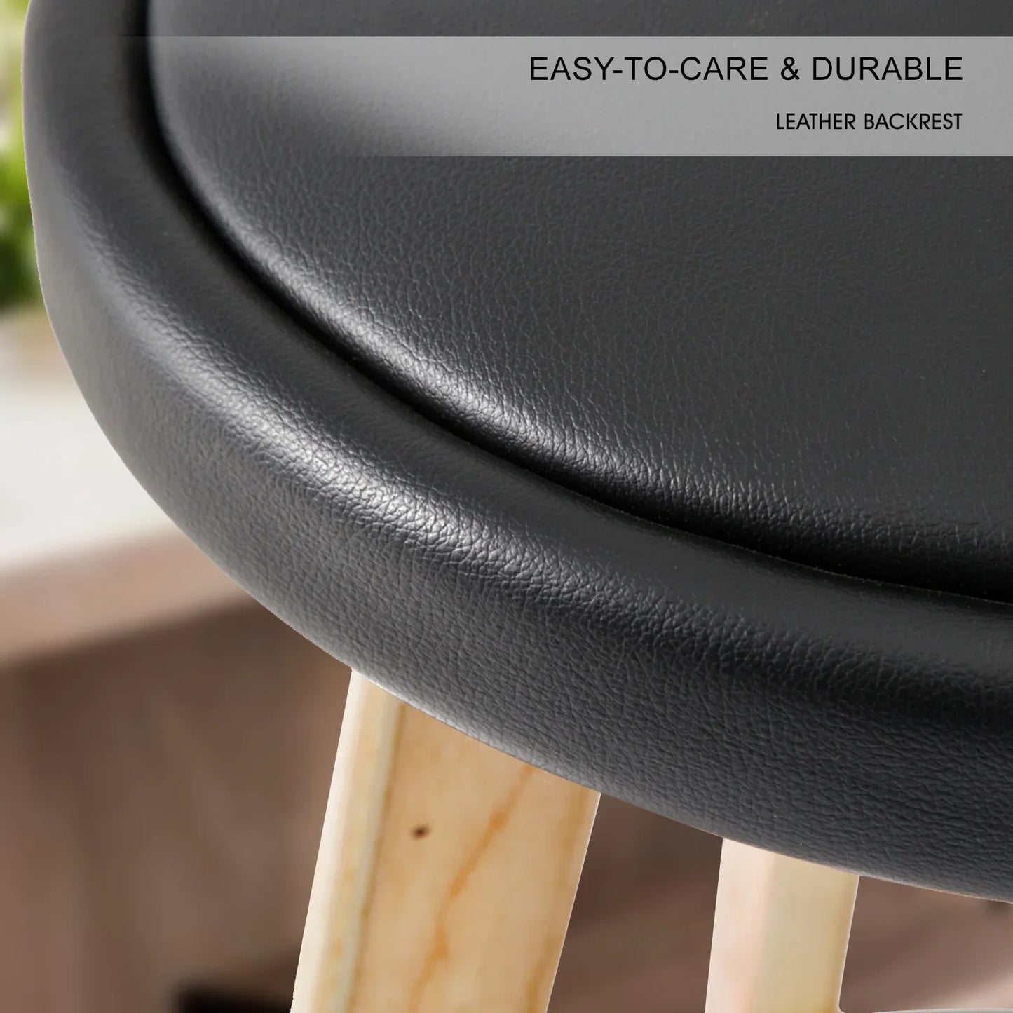 2X Wooden Bar Stool Dining Chair Leather LEILA 72cm BLACK - Mekamart Australia