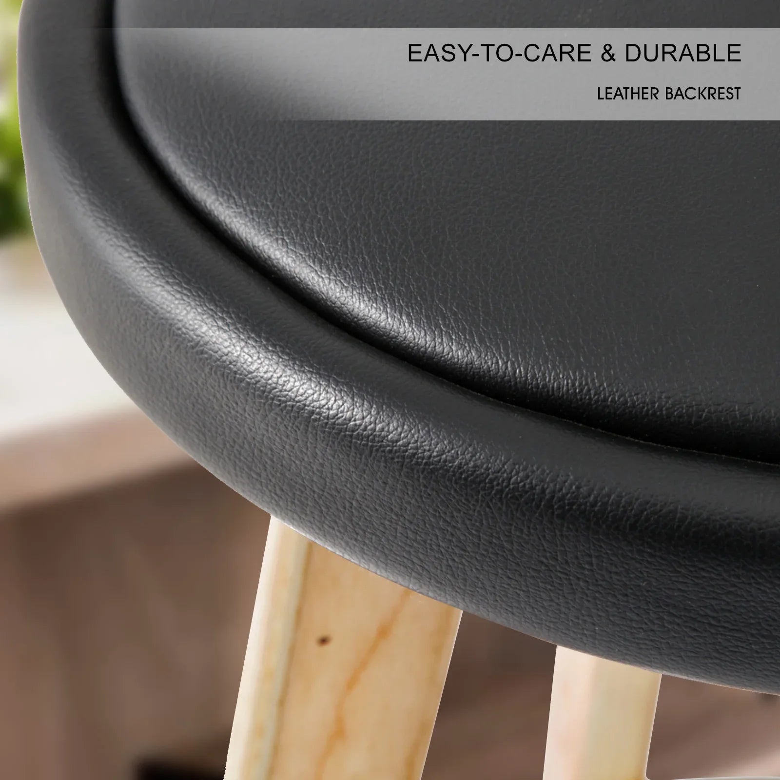 2X Wooden Bar Stool Dining Chair Leather LEILA 72cm BLACK - Mekamart Australia