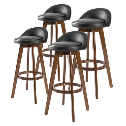 4X Wooden Bar Stool Dining Chair Leather LEILA 72cm BLACK BROWN - Mekamart Australia