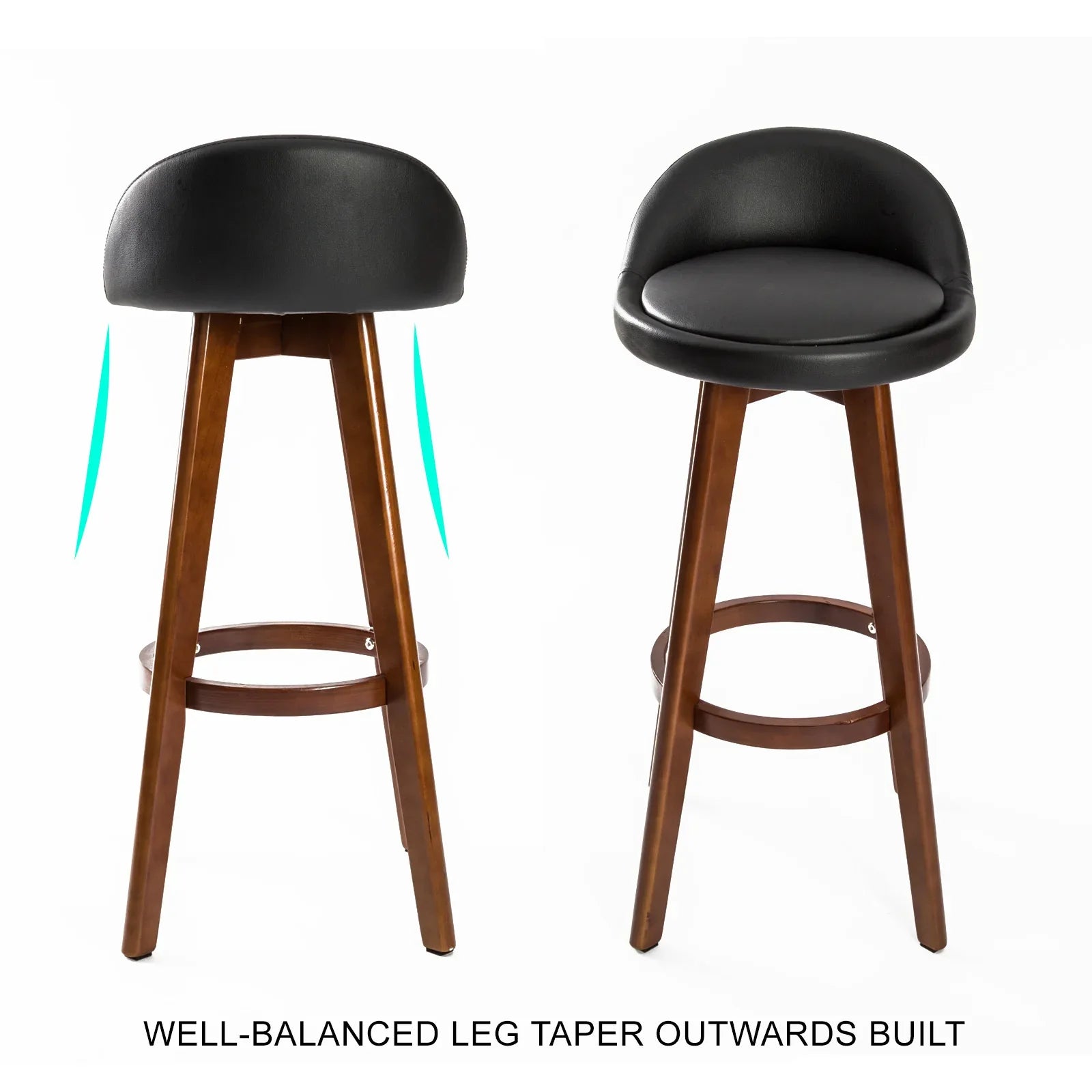 4X Wooden Bar Stool Dining Chair Leather LEILA 72cm BLACK BROWN - Mekamart Australia