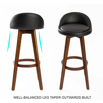 4X Wooden Bar Stool Dining Chair Leather LEILA 72cm BLACK BROWN - Mekamart Australia