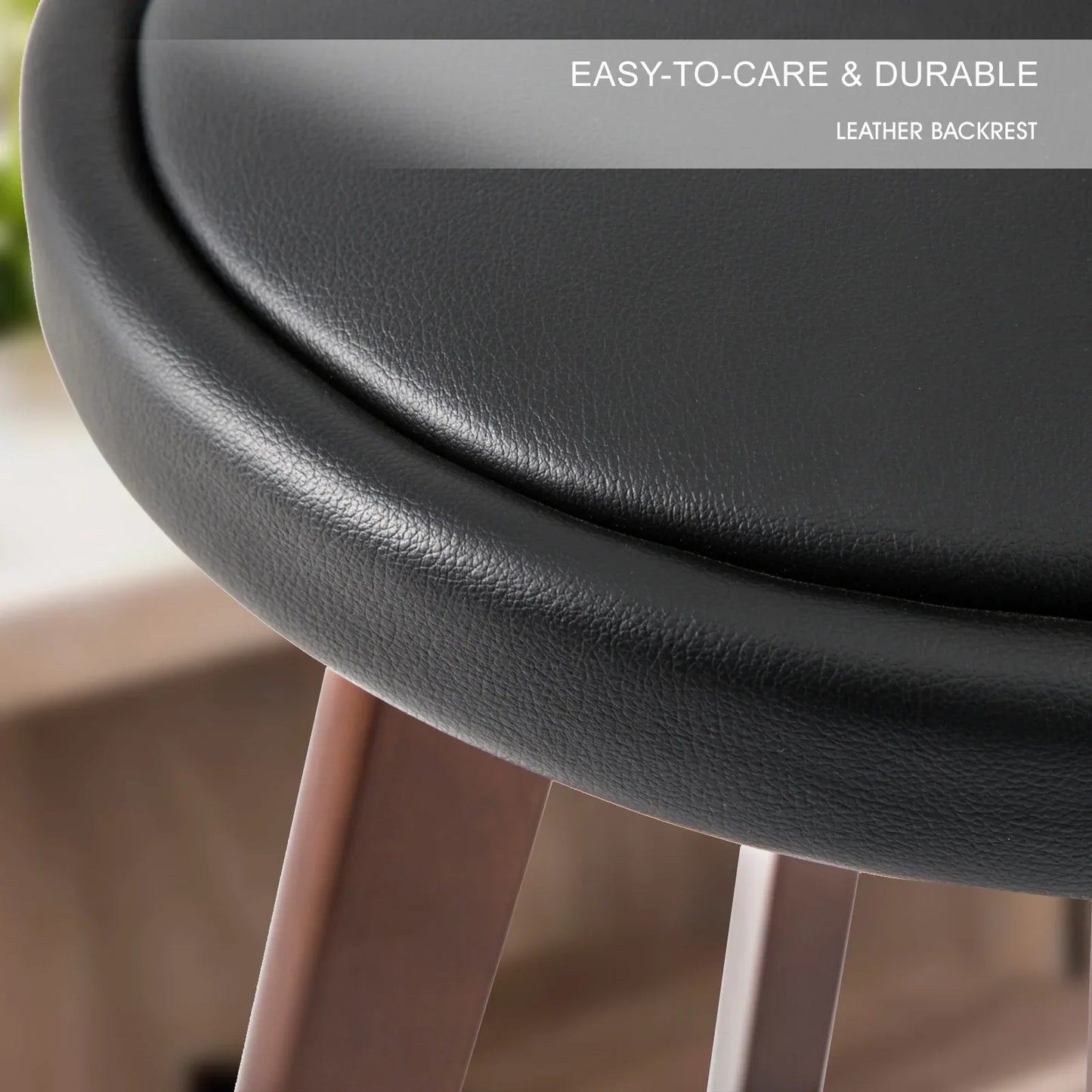 4X Wooden Bar Stool Dining Chair Leather LEILA 72cm BLACK BROWN - Mekamart Australia