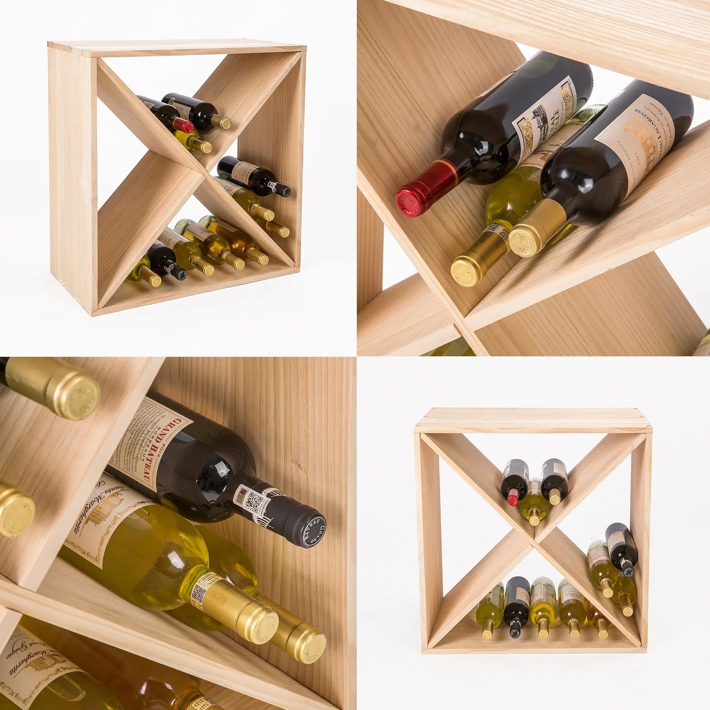 Timber Criss Cross Wine Rack Storage Cellar Organiser 24 Bottle - Mekamart Australia