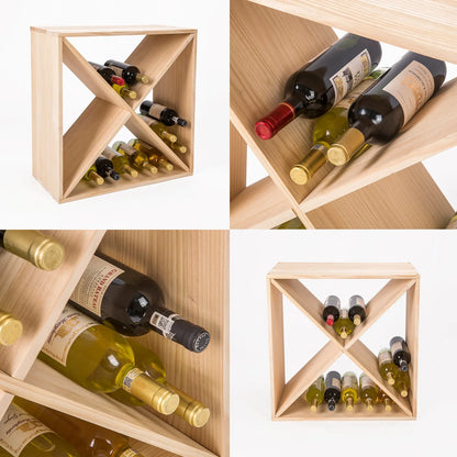 Timber Criss Cross Wine Rack Storage Cellar Organiser 24 Bottle - Mekamart Australia