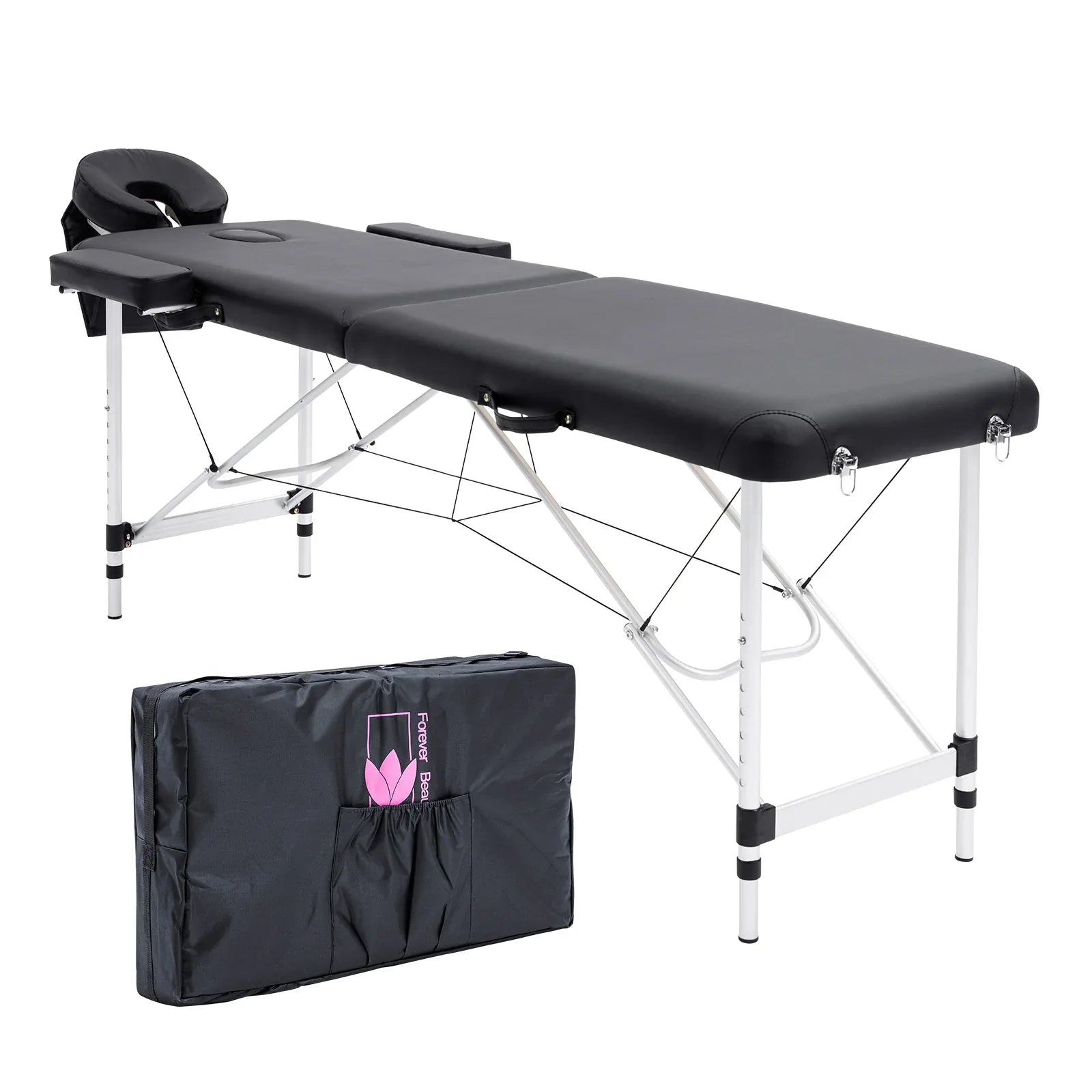 Aluminium Portable Beauty Massage Table Bed 2 Fold 55cm Black - Mekamart Australia
