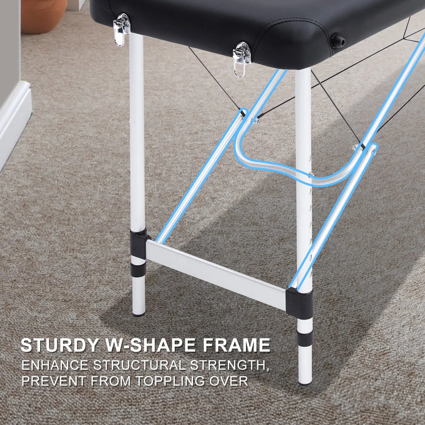 Aluminium Portable Beauty Massage Table Bed 2 Fold 55cm Black - Mekamart Australia