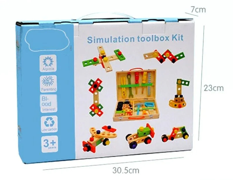 Children's pretend play build fix wood Toolbox Toy, Carpenter Traddie Set For toddlers and kids - Mekamart Australia