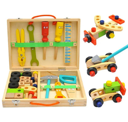 Children's pretend play build fix wood Toolbox Toy, Carpenter Traddie Set For toddlers and kids - Mekamart Australia