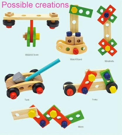 Children's pretend play build fix wood Toolbox Toy, Carpenter Traddie Set For toddlers and kids - Mekamart Australia