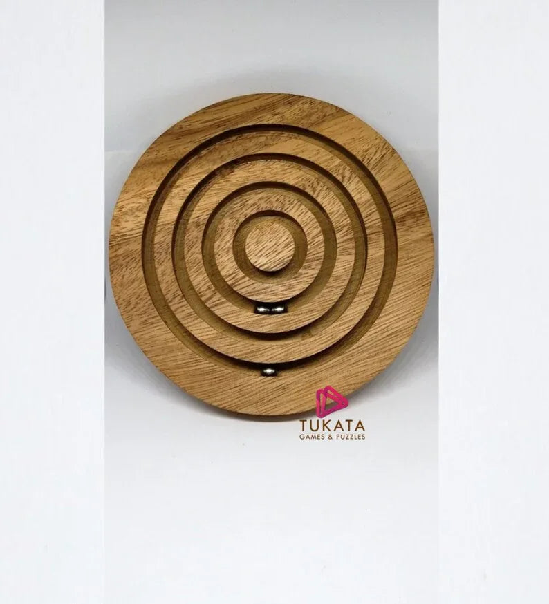 Marble run brain teaser puzzle, wood, handmade 3D puzzle-get all 3 marbles together - Mekamart Australia
