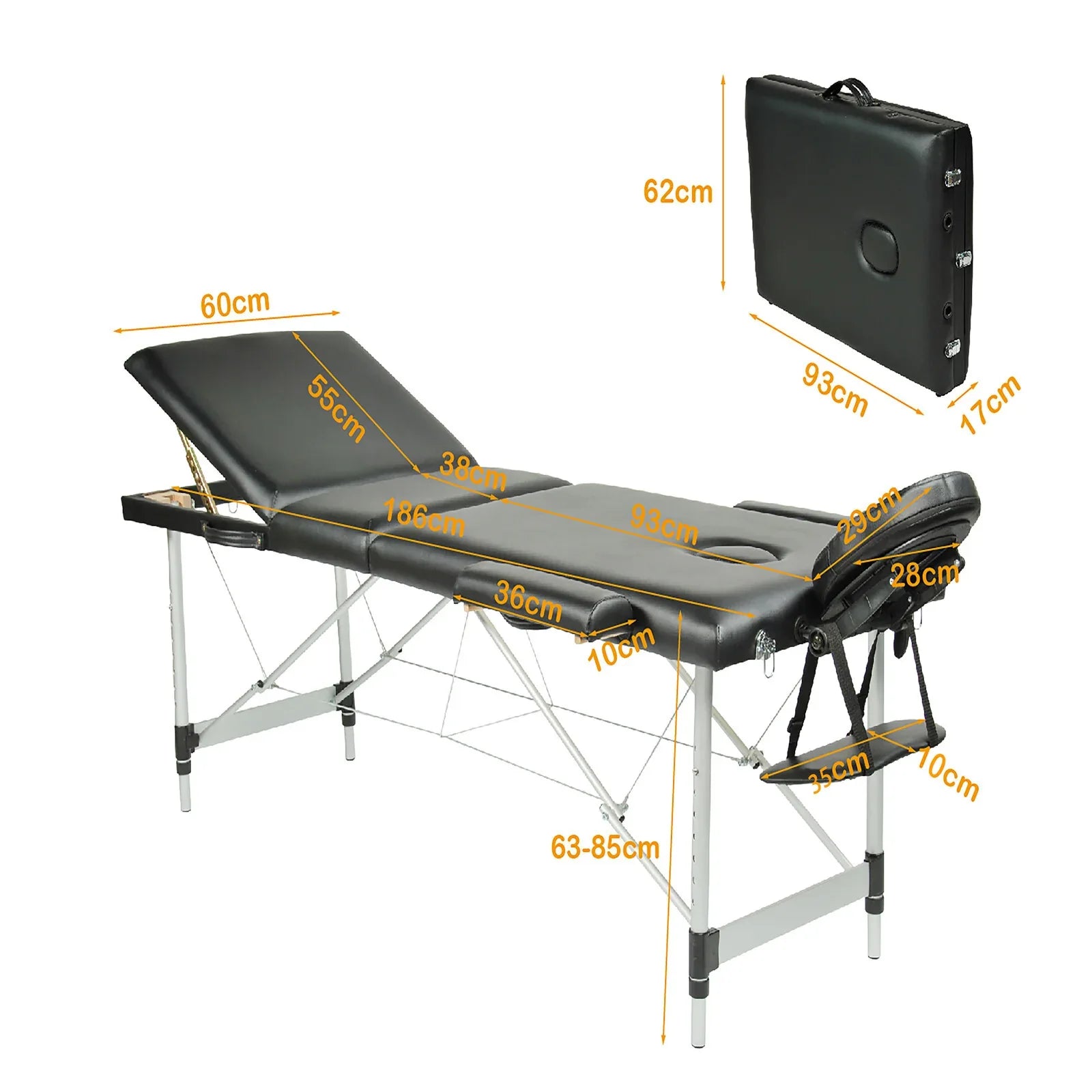 YES4HOMES Black 3 Fold Portable Aluminium Massage Table Massage Bed Beauty Therapy - Mekamart Australia