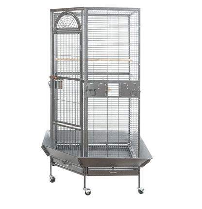 YES4PETS 161 cm XL Corner Bird Cage Pet Parrot Aviary Perch Castor Wheel Stand Black Silver