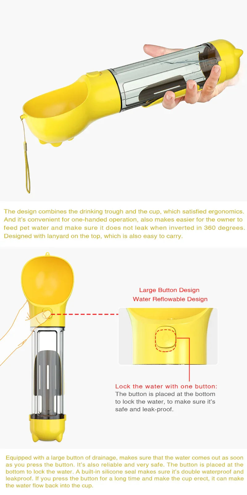 YES4PETS 4 in 1 Portable Pet Dog Puppy Cat Drinking Mug Water Feeder Bottle Valve Travel Bottle Yellow - Mekamart Australia