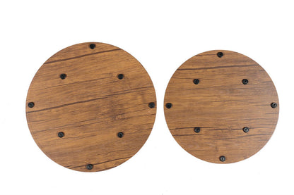 YES4HOMES Vintage Round Coffee Tables Set of 2 Side Tables Robust Steel Frame for Living Room Bedroom Rustic Brown and Black - Mekamart Australia