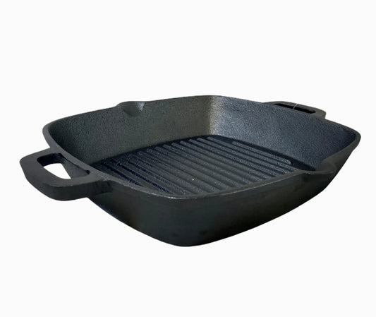 YES4HOMES 26 cm Barbecue Cast Iron Fry Grill Pan Pre-Seasoned Oven Safe Grill Frypan - Mekamart Australia