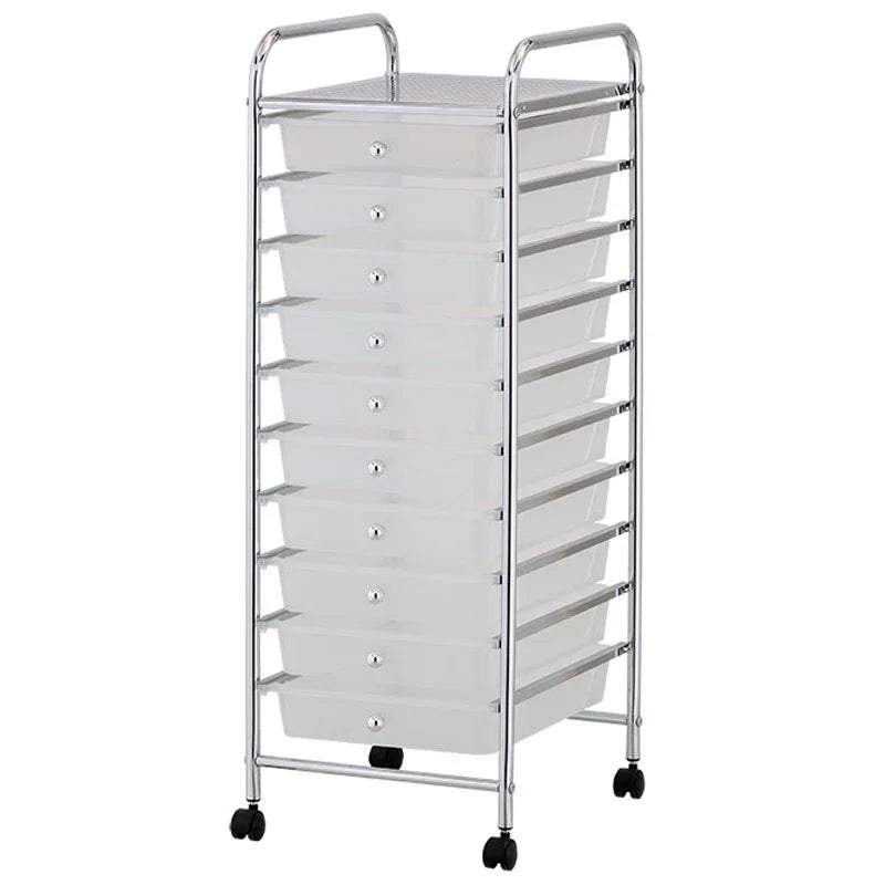White Plastic Storage10 Tier with Metal Trolley Shelf and Slide-Out Drawers - Mekamart Australia