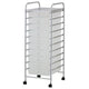 White Plastic Storage10 Tier with Metal Trolley Shelf and Slide-Out Drawers - Mekamart Australia
