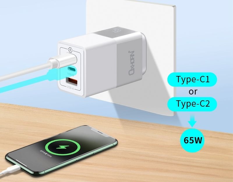 OXHORN NB-PD65CCAW PD GaN Charger 65W 3 Ports White