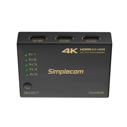 Simplecom CM305 Ultra HD 5 Way HDMI Switch 5 IN 1 OUT Splitter 4K@60Hz - Mekamart Australia