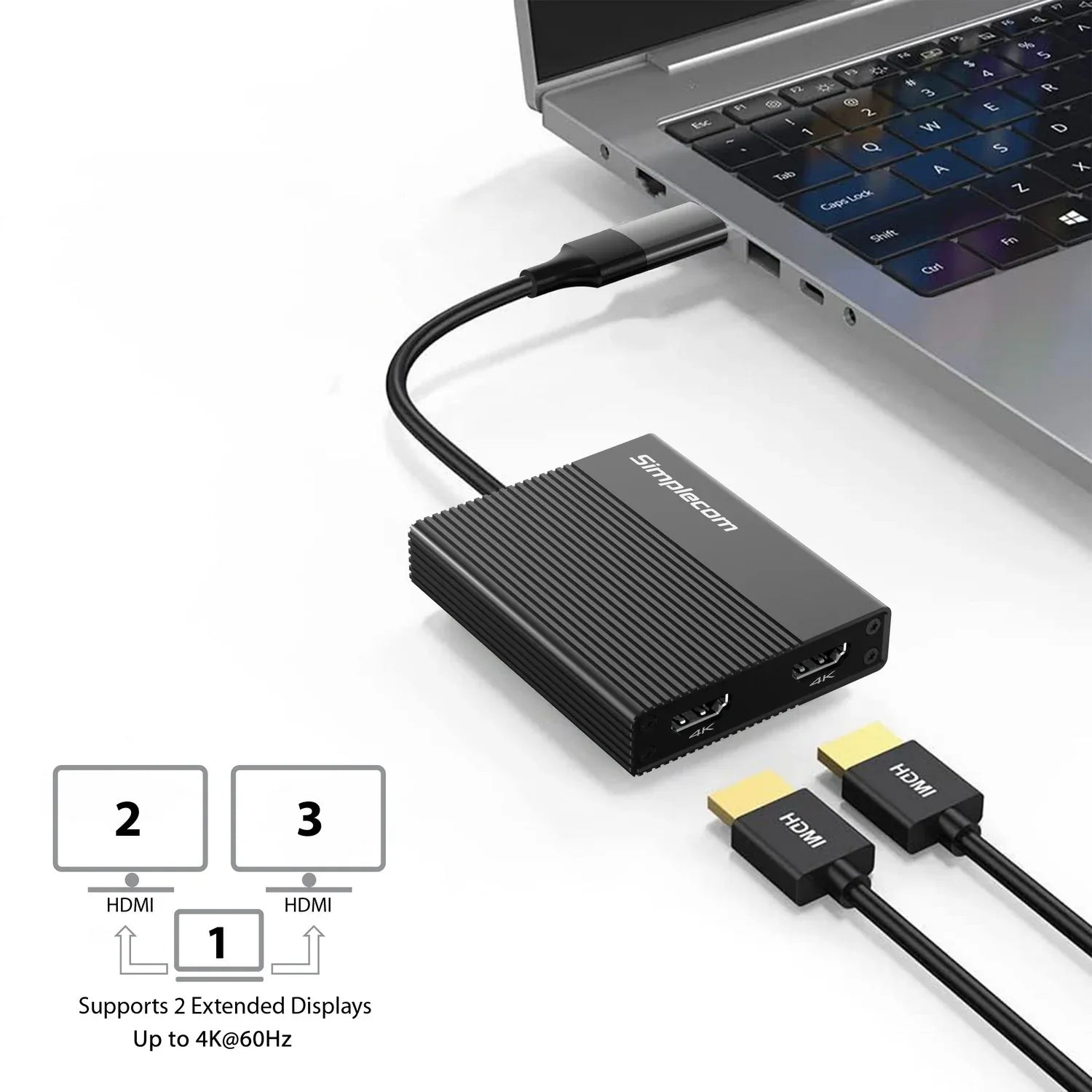 Simplecom DA369 USB 3.0 or USB-C to Dual 4K HDMI 2.0 Display Adapter for 2x 4K@60Hz Extended Screens - Mekamart Australia