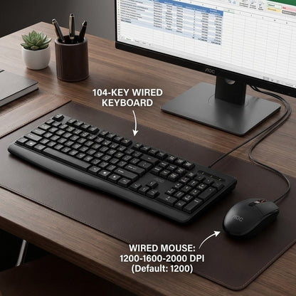 AOC KM170B/97 Wired Home & Office Keyboard + Mouse Combo 1.5M cables Black